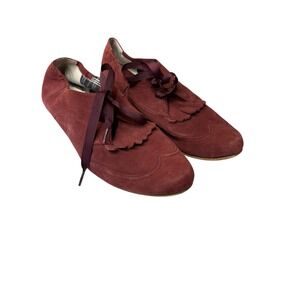 Hinge Suede Burgundy Kiltie Oxford Flats Preppy Academia Lace Up Shoes 8
